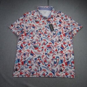 Good Good Golf Polo‎ Shirt Mens XL White Red Blue Geometric Short Sleeve Preppy